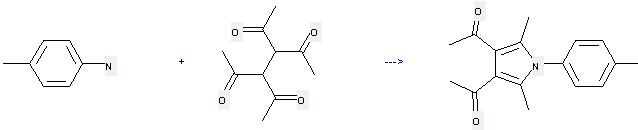 2,5-Hexanedione,3,4-diacetyl- can be used to produce 1-(4-acetyl-2,5-dimethyl-1-p-tolyl-1H-pyrrol-3-yl)-ethanone by heating.